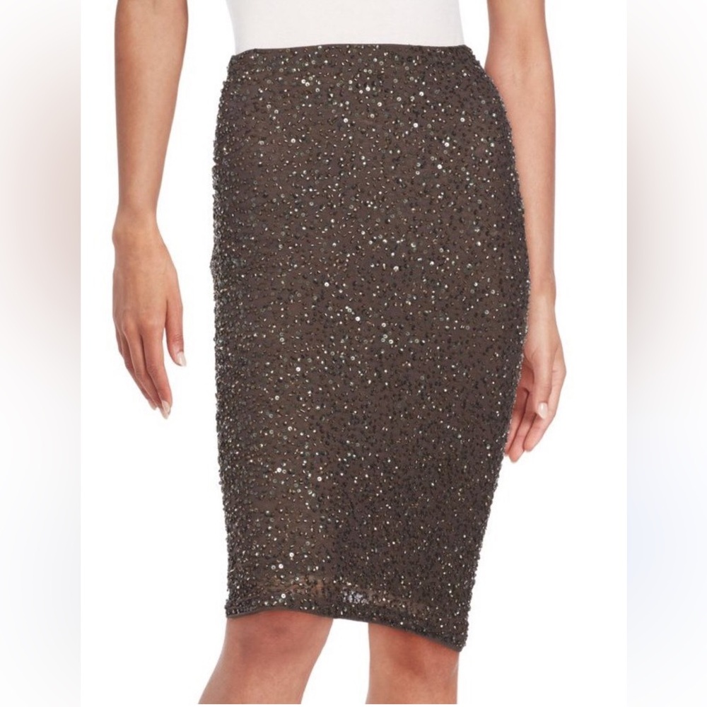 Alice + Olivia Ramos Beaded Sequin Pencil Skirt in Dark Green - size 8 - EUC